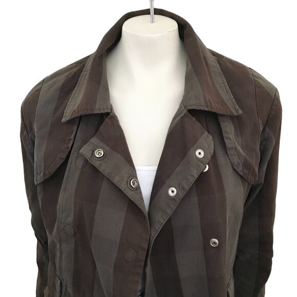 VTG STUSSY Double Breasted Check Plaid Quilted Jacket in Army green  Y2K  SZ S - Picture 3 of 16